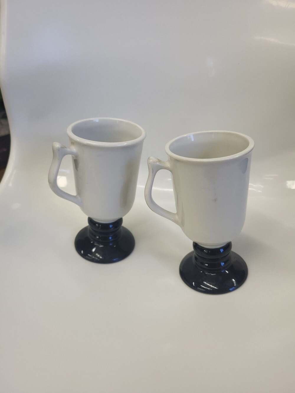 Vintage Hall China Irish Coffee Pedestal Mugs, Set of 2, White w/Black Base